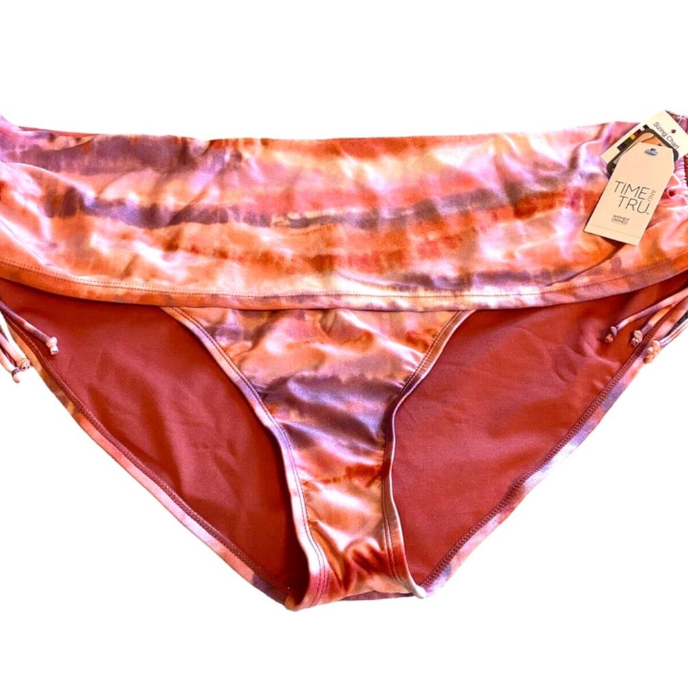 TIME TRU 3X Women 24W-26W Clay Brick Tie Dye Tassel Low Rise Bikini BOTTOM NEW